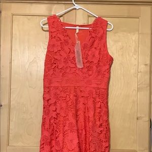 Coral MIDI dress with handkerchief hem